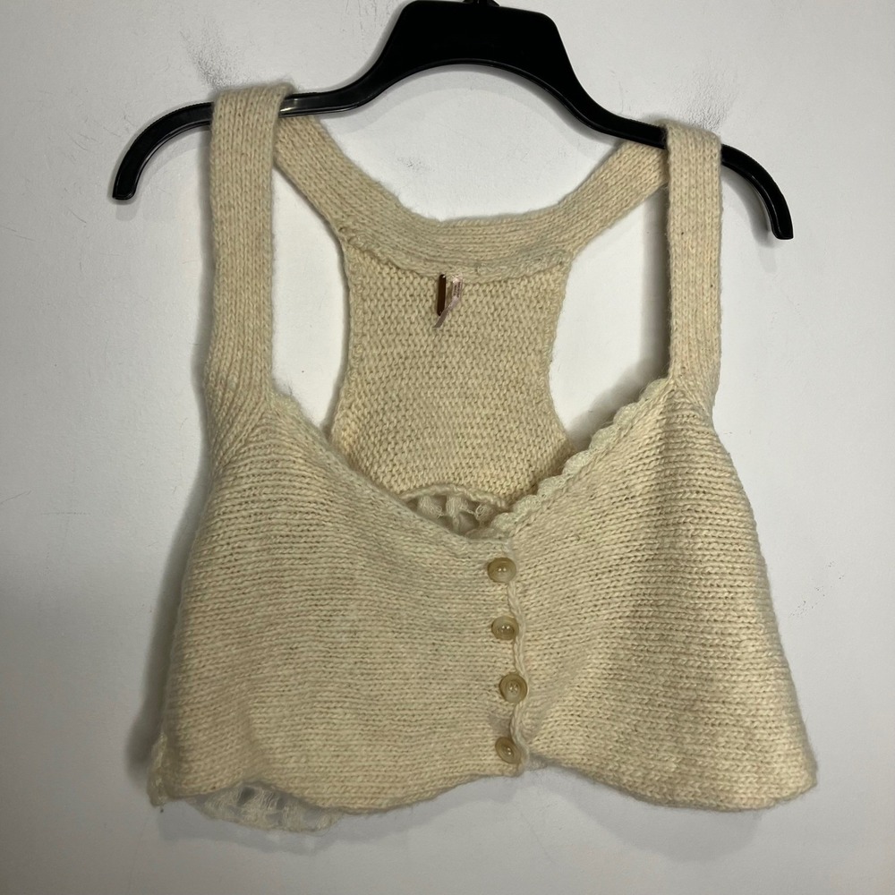 Free people cream wool blend crocheted cropped tank top women's size large